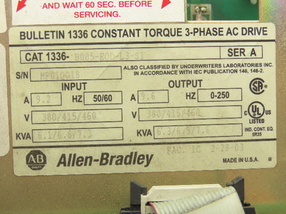 Allen Bradley 1336-B005-EOD-L3-S1 Variable Frequency AC Drive 5Hp 460V 3PH VFD