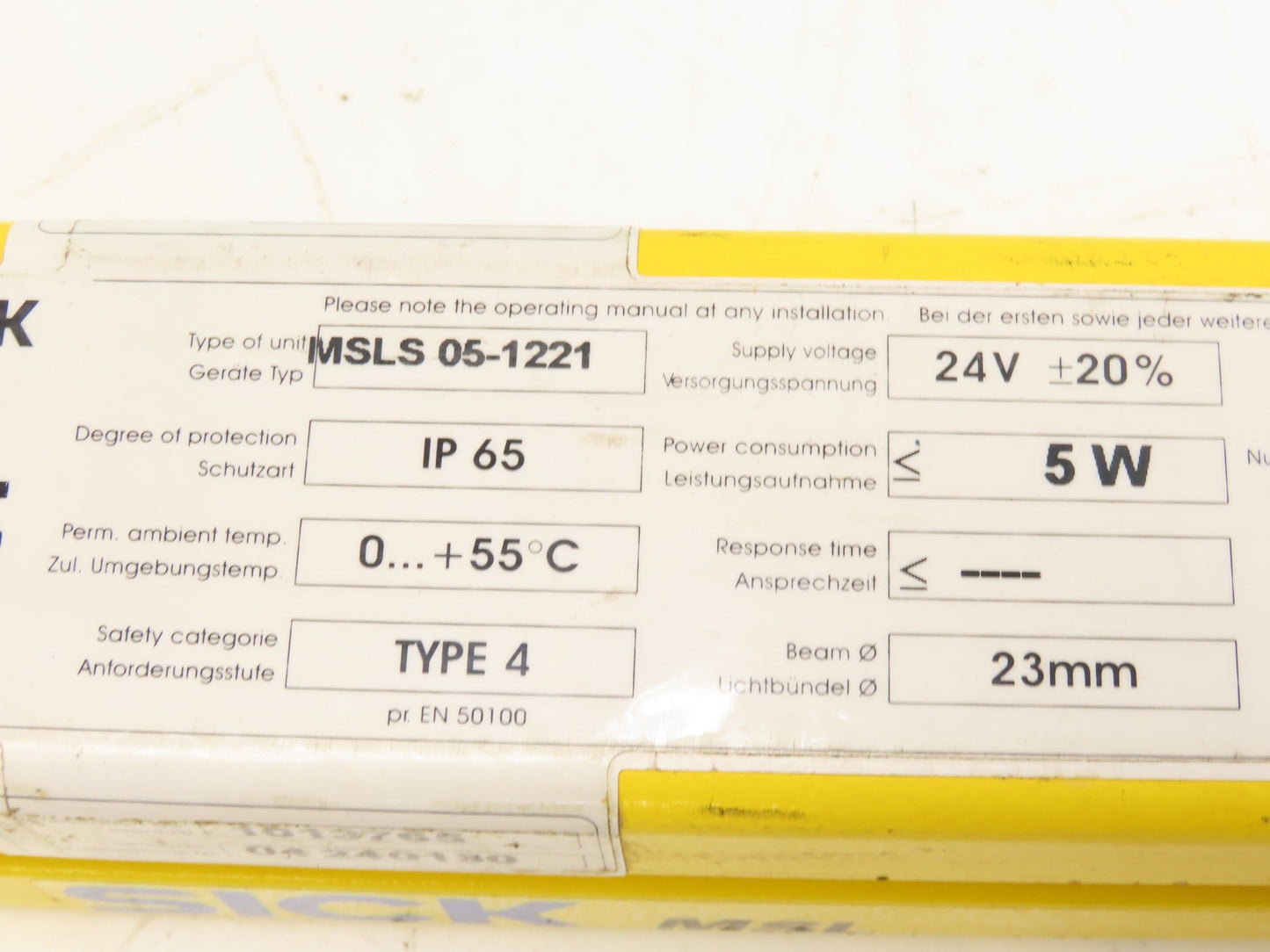 Sick MSLS 05-1221 Safety Light Curtain Transmitter