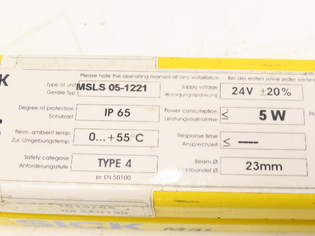 Sick MSLS 05-1221 Safety Light Curtain Transmitter