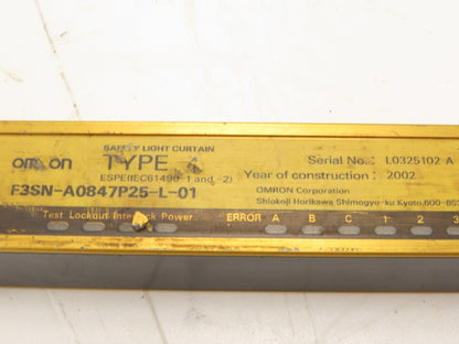 Omron F3SN-A0847P25-L-01 Safety Light Curtain Emitter 847mm Protected Height