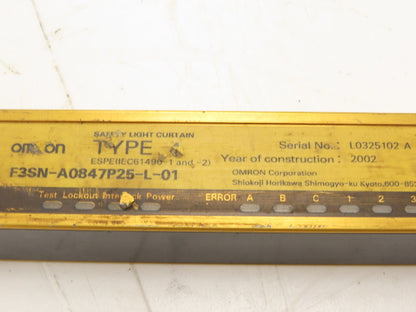 Omron F3SN-A0847P25-L-01 Safety Light Curtain Emitter 847mm Protected Height