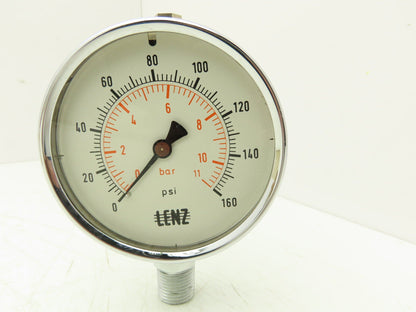 Lenz Analog Dial Gauge 4" 160 psi 11 bar Oil-Filled 1/2" NPT West Germany