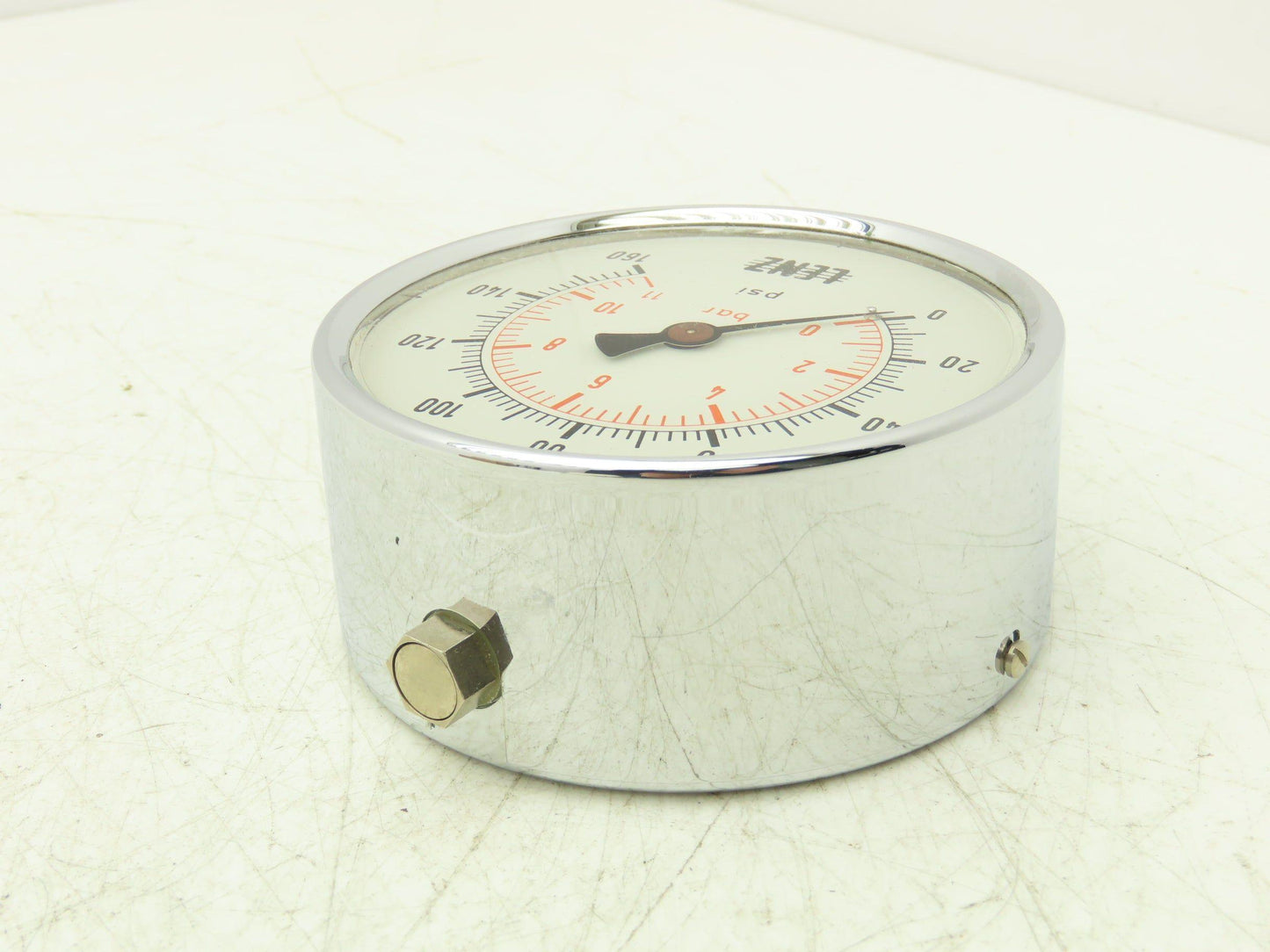 Lenz Analog Dial Gauge 4" 160 psi 11 bar Oil-Filled 1/2" NPT West Germany