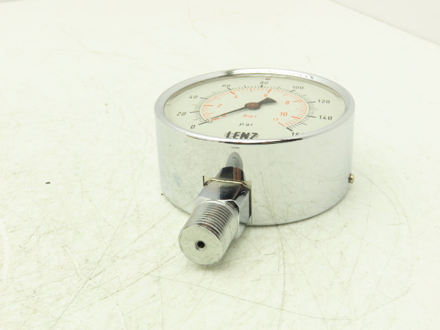 Lenz Analog Dial Gauge 4" 160 psi 11 bar Oil-Filled 1/2" NPT West Germany
