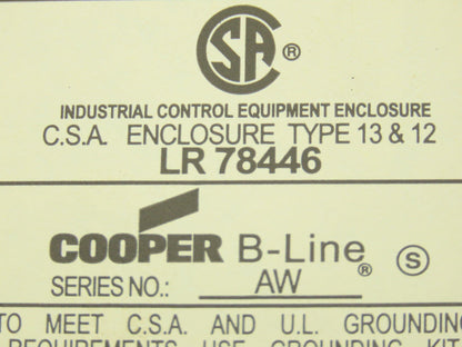 Cooper 1086-12CHC Electrical Enclosure 8X10X6" Junction Box NEMA12/13