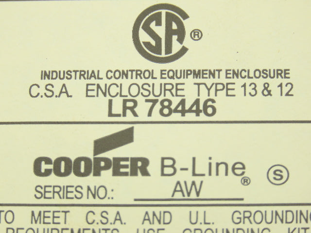 Cooper 1086-12CHC Electrical Enclosure 8X10X6" Junction Box NEMA12/13