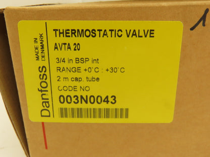 Danfoss 003N0043 AVTA 20 Thermostatic Regulating Valve 0-30°C w/Sensor Tube