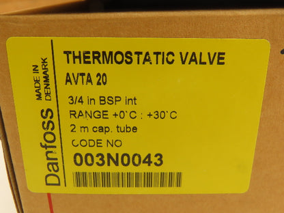 Danfoss 003N0043 AVTA 20 Thermostatic Regulating Valve 0-30°C G3/4" *No Fittings