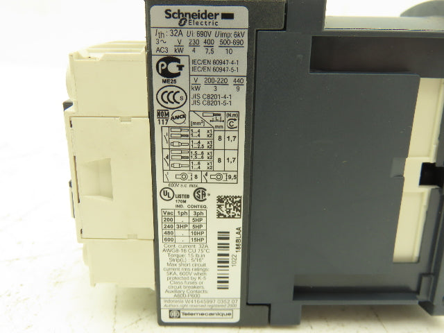 Telemecanique LC1D186 Contactor Motor Starter 32A 690V 15Hp Coil 24VDC Lot of 6