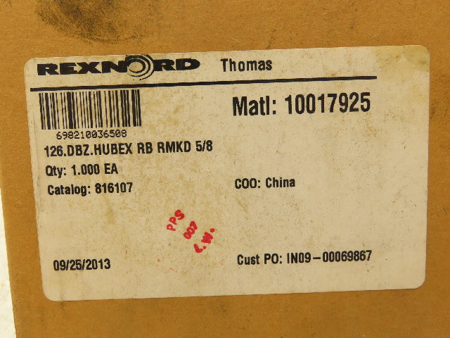 Rexnord Thomas 126.DBZ.HUBEX Coupling Hub Disc Size DBZ 126 5/8" Bore
