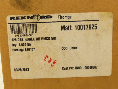 Rexnord Thomas 126.DBZ.HUBEX Coupling Hub Disc Size DBZ 126 5/8" Bore