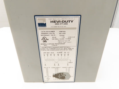 Sola Hevi-Duty HS5F3AS Transformer 3kva 1PH 240/480HV 120/240LV Type 3R