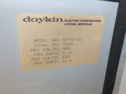 Daykin GPFS-01 Stepdown Power Transformer 2000VA HV 480 LV 120 1PH 16.6A