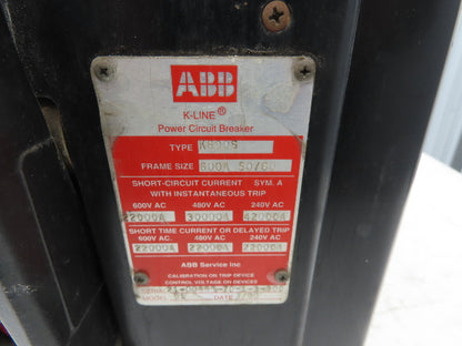 ABB K-600S Low Voltage Power Air Circuit Breaker 600A 600V Solid State Trip