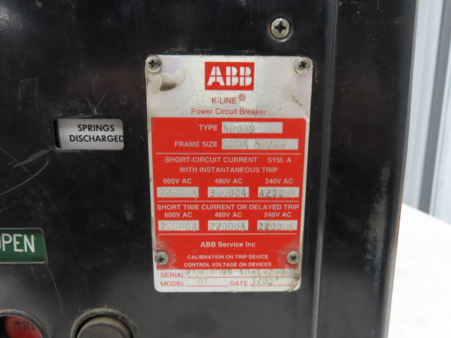 ABB K-600S Low Voltage Power Air Circuit Breaker 600A 600V Solid State Trip