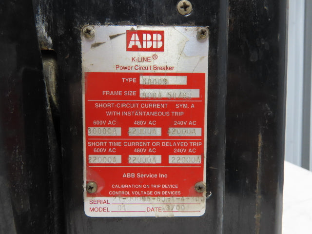 ABB K-800S Low Voltage Power Air Circuit Breaker 800A 600V Solid State Trip