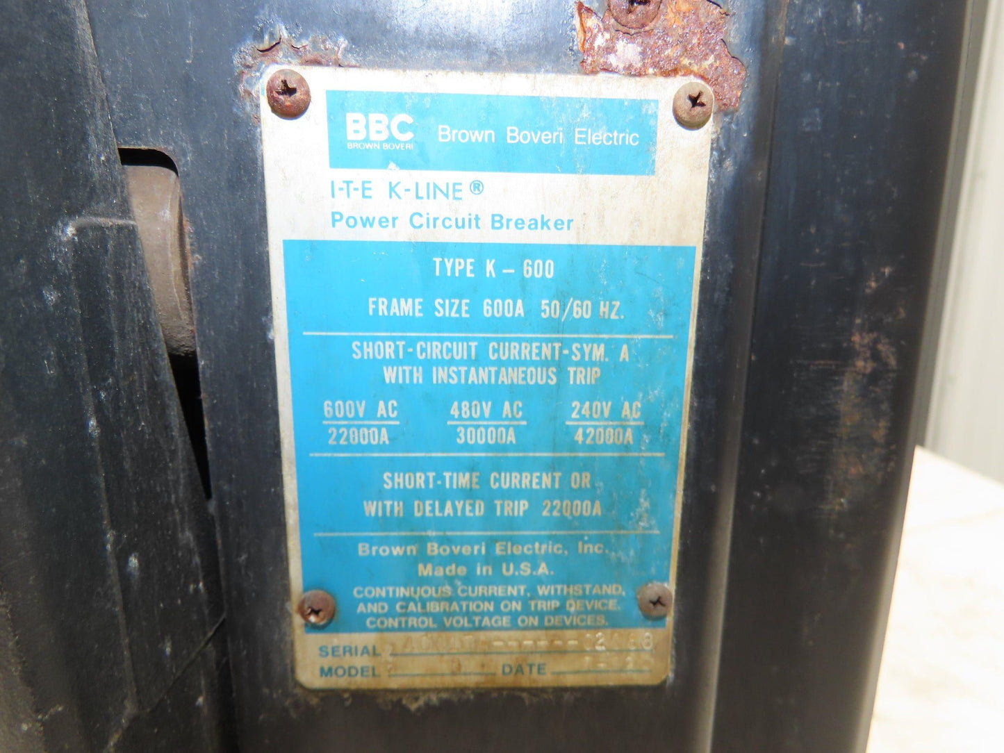 ABB K-600S Low Voltage Power Air Circuit Breaker 600A 600V Solid State Trip