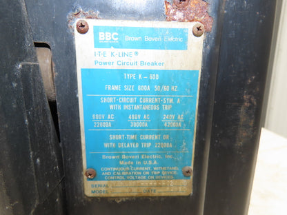 ABB K-600S Low Voltage Power Air Circuit Breaker 600A 600V Solid State Trip