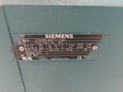 Siemens 1FT6086-8AF71-1TA0 SIMOTICS S Servo Motor 315V 3PH