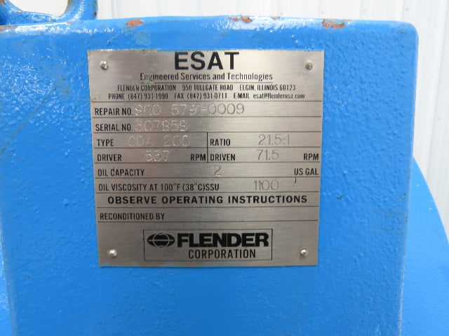Flender CDA 200 Gear Reducer Gearbox Drive 21.5:1 Ratio 71.5 RPM Hollow Shaft