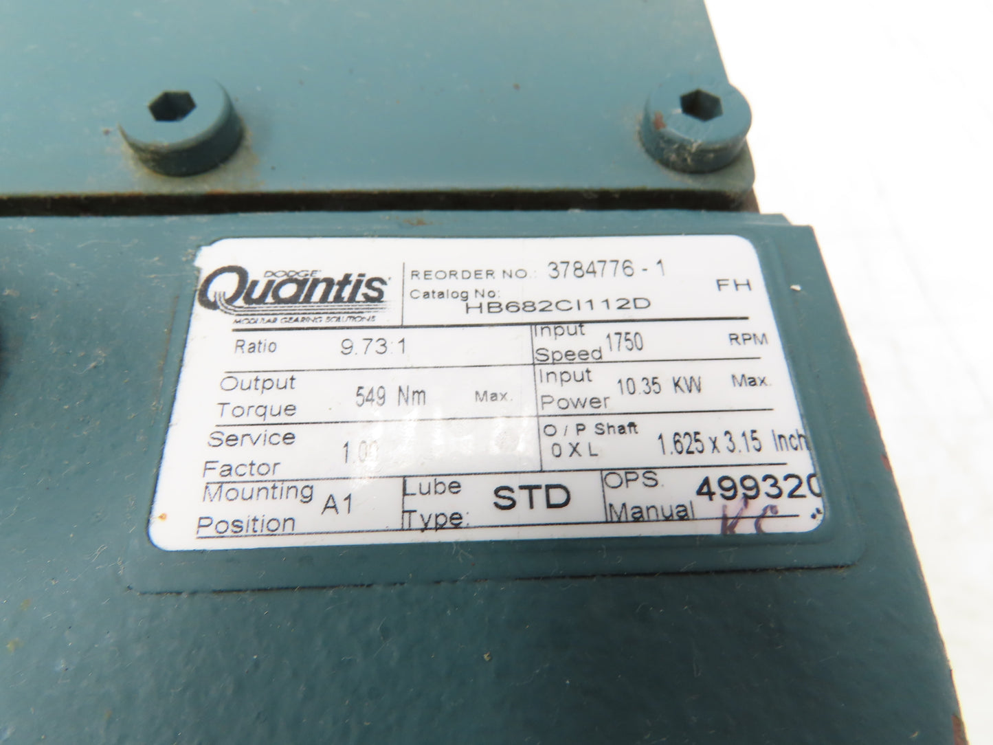 Dodge Quantis HB682CI112D In-Line Gearbox 9.73:1 Reducer 13Hp 180rpm