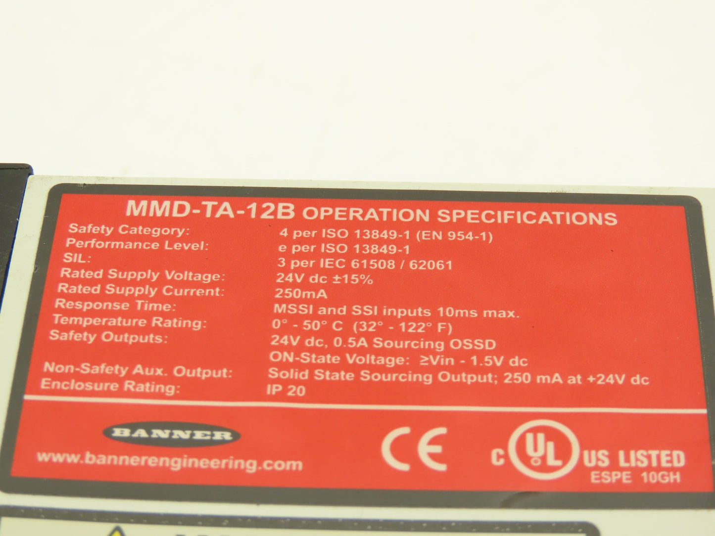 Banner MMD-TA-12B Safety Relay Muting Module Unit 24V AC/DC Din Rail Mount