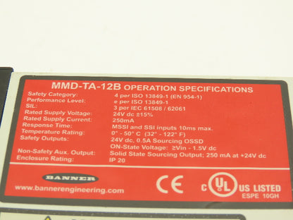 Banner MMD-TA-12B Safety Relay Muting Module Unit 24V AC/DC Din Rail Mount