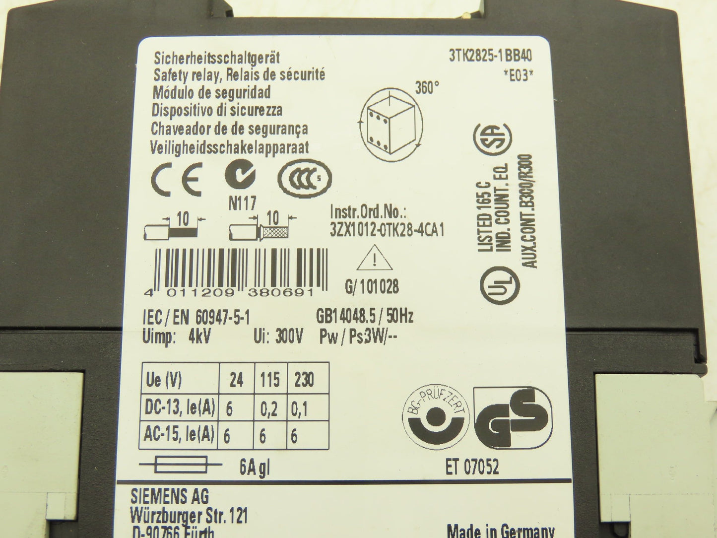 Siemens 3TK2825-1BB40 Sirius Safety Relay Control Unit Module Din Rail Mount