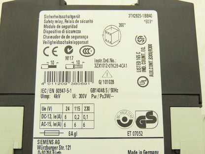 Siemens 3TK2825-1BB40 Sirius Safety Relay Control Unit Module Din Rail Mount