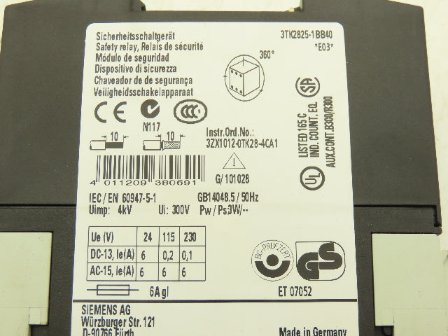 Siemens 3TK2825-1BB40 Sirius Safety Relay Control Unit Module Din Rail Mount