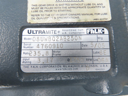 Stober UltraMite 08UWBQ2AB250N Helical Gearbox 235.8 Reducer 7.5rpm Hollow Shaft