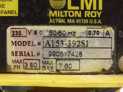 LMI Milton Roy A153-392SI Chemical Metering Dosing Pump 3.8 LPH 230V