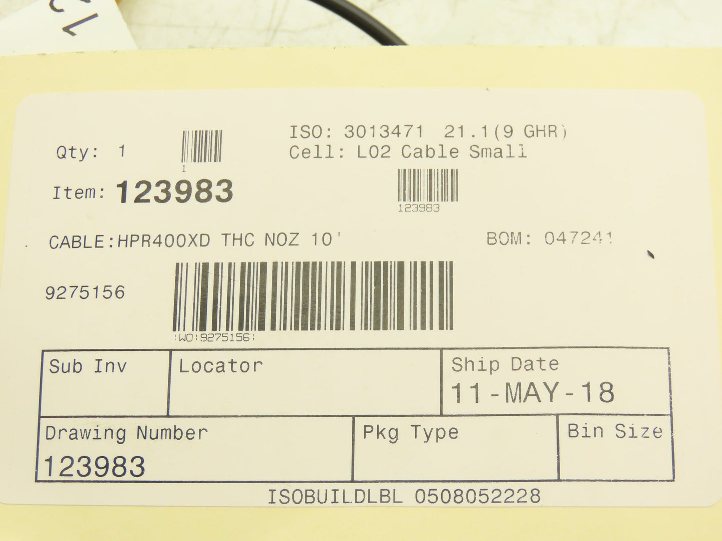 Hypertherm HPR400XD Plasma Torch THC Nozzle 10' Cable 123983