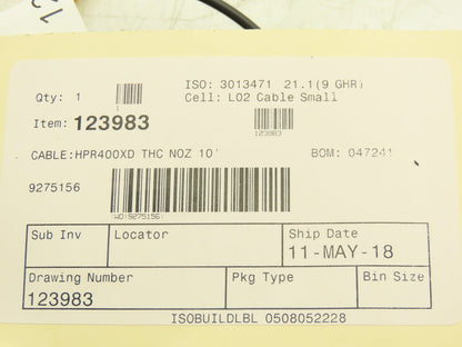 Hypertherm HPR400XD Plasma Torch THC Nozzle 10' Cable 123983