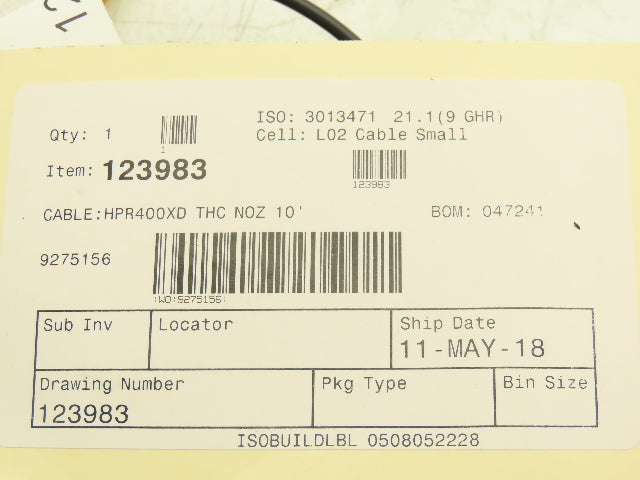 Hypertherm HPR400XD Plasma Torch THC Nozzle 10' Cable 123983