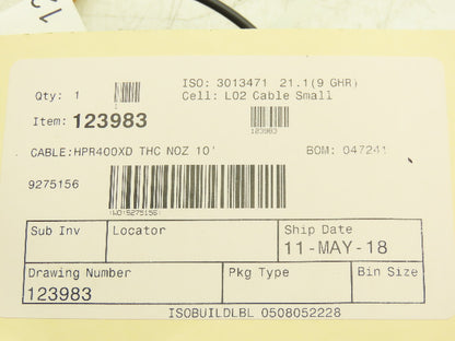 Hypertherm HPR400XD Plasma Torch THC Nozzle 10' Cable 123983