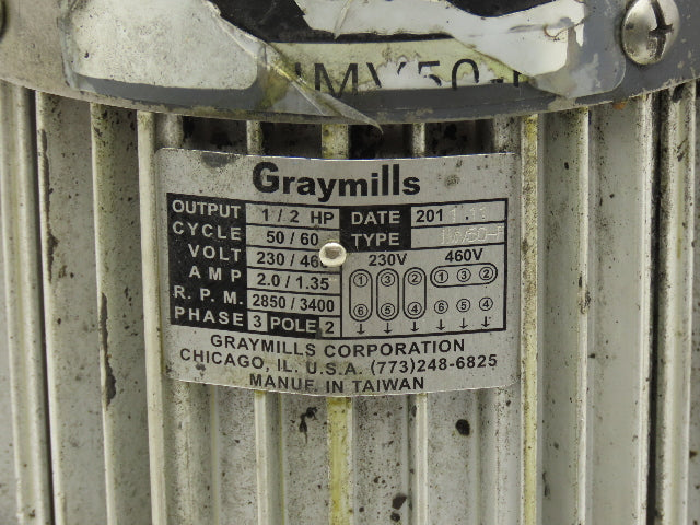 Graymills IMV50-F Immersion Coolant Pump 3/4"npt 35gpm 1/2Hp 230/460V Cast Iron