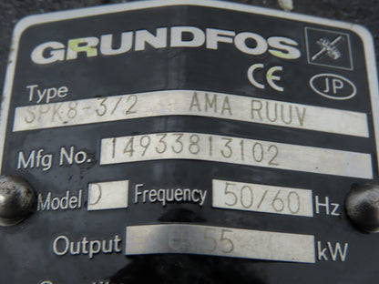 Grundfos SPK8-3/2 AMA RUUV Immersion Coolant Pump 100-160 L/min .55kw 230V 3PH