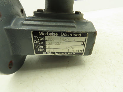 Marbaise Dortmund SF00 Right Angle Worm Gearbox 79:1 Ratio 12.3Nm 14mm