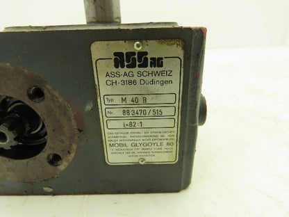 Ass-ag M 40 B Right Angle Worm Gearbox 82:1 Ratio 14mm