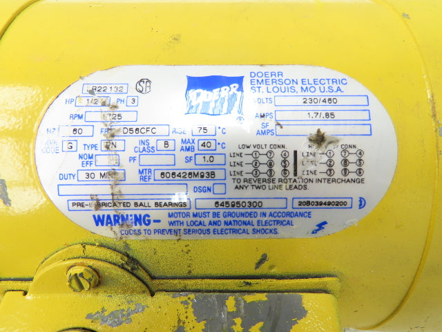 Doerr LR22132 Crane Duty Gear Motor w/Brake 15:1/115rpm 1/2Hp 230/460V D56CFC