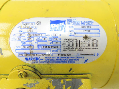 Doerr LR22132 Crane Duty Gear Motor w/Brake 15:1/115rpm 1/2Hp 230/460V D56CFC