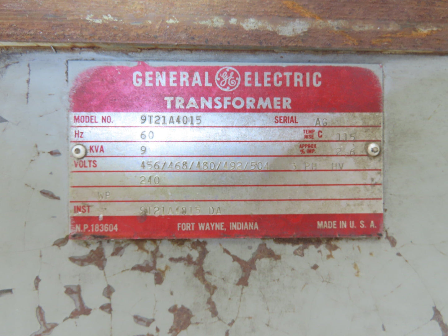 General Electric 9T21A4015 Stepdown Power Transformer 9kva 3ph HV456-504V LV240V