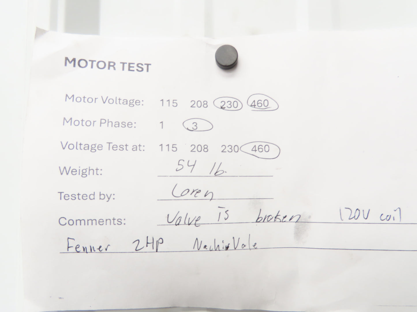 Fenner Hydraulic Power Unit Pump 1 Gallon 2Hp 230/460V 3Ph Motor Solenoid Valve