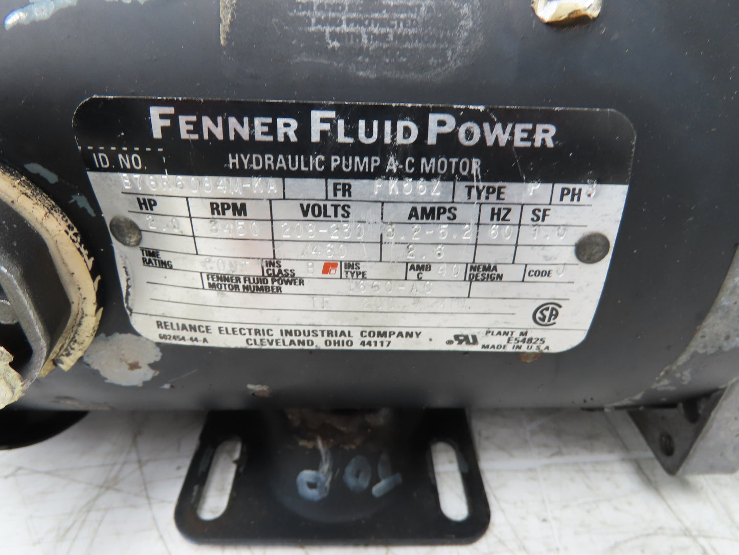 Fenner Hydraulic Power Unit Pump 1 Gallon 2Hp 230/460V 3Ph Motor Solenoid Valve