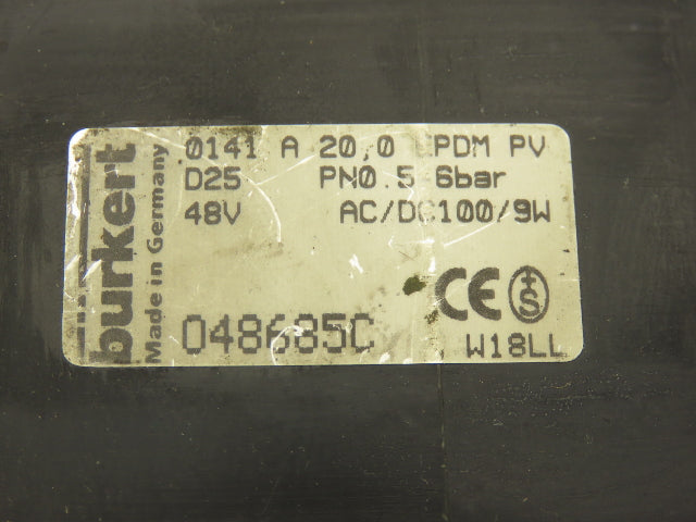 Burkert 0141 A Diaphragm Solenoid Valve 2/2 way 6 Bar 1.5" NPT 48V