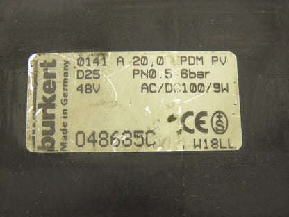 Burkert 0141 A Diaphragm Solenoid Valve 2/2 way 6 Bar 1.5" NPT 48V