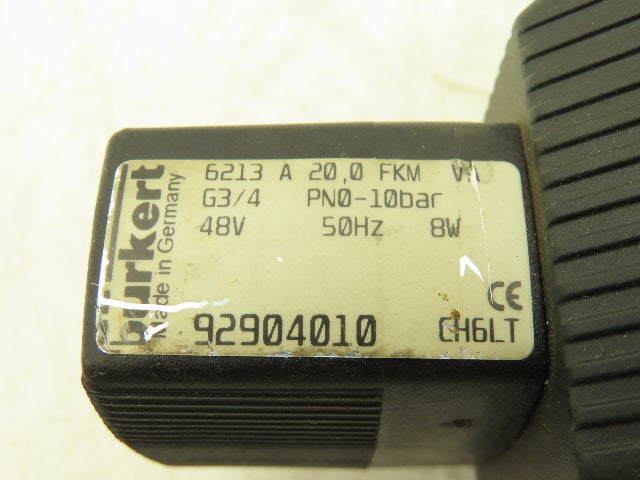Burkert 92904010 Diaphragm Solenoid Valve 2/2 way 10 Bar 3/4" NPT 48V