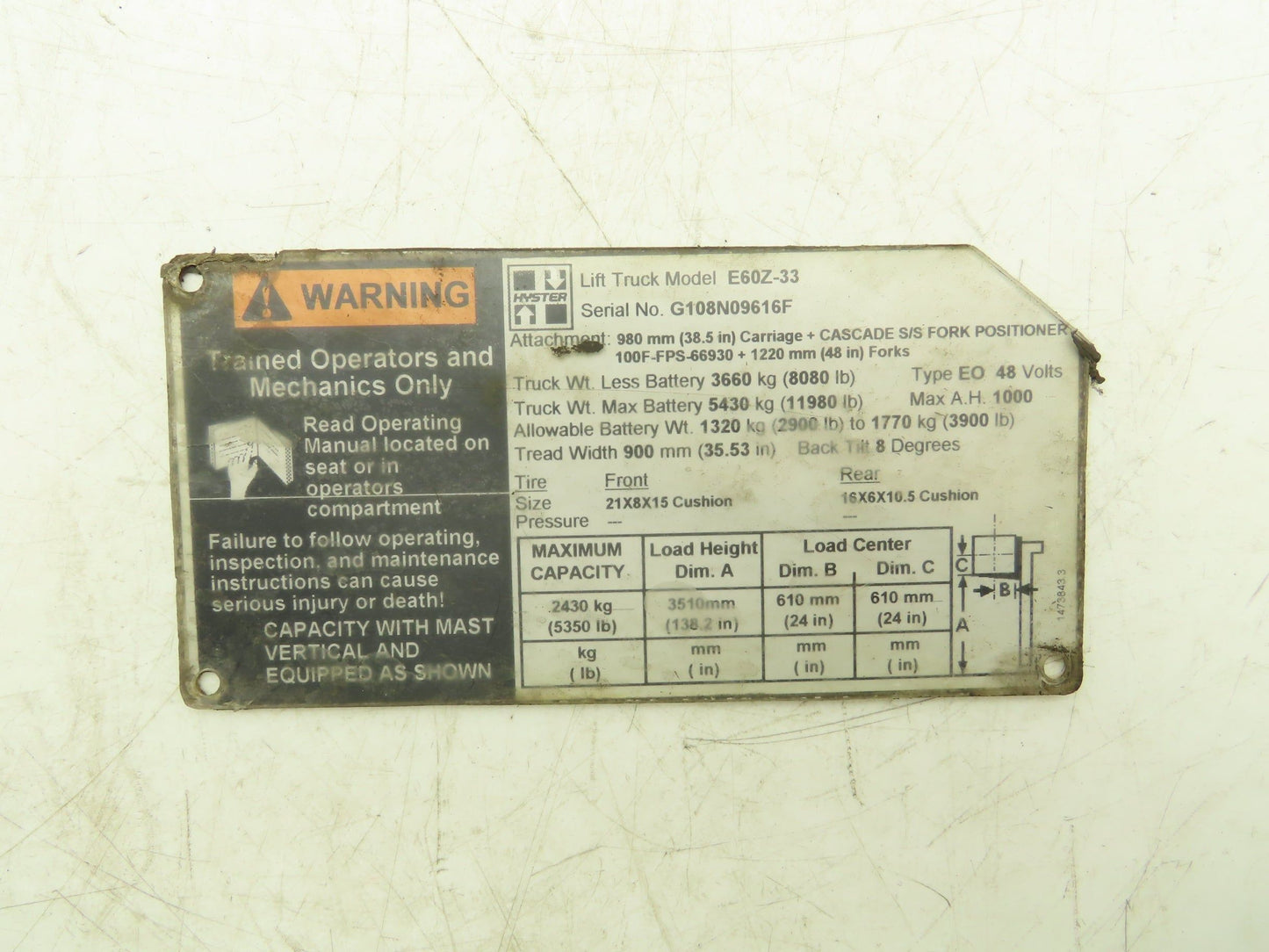 Hyster E60Z Throttle Go Accelerator Gas Pedal