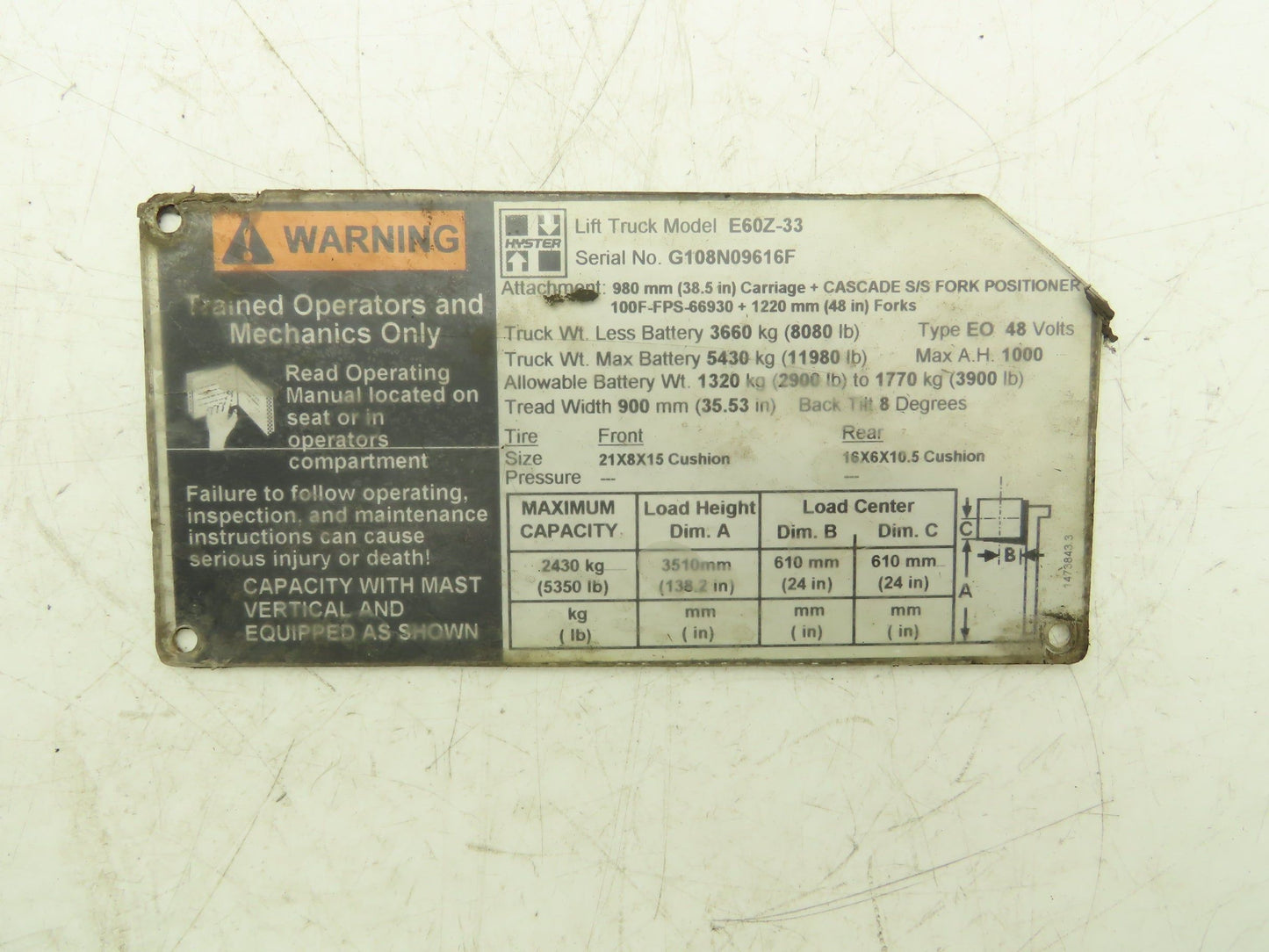 Hyster E60Z Brake Pedal Master Cylinder Assembly